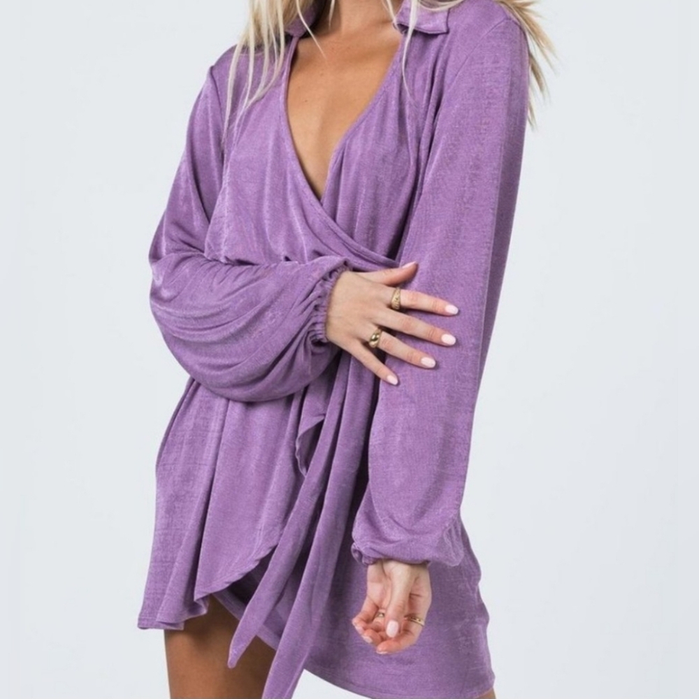 Princess Polly Party Time Purple Long Sleeve Mini Dress